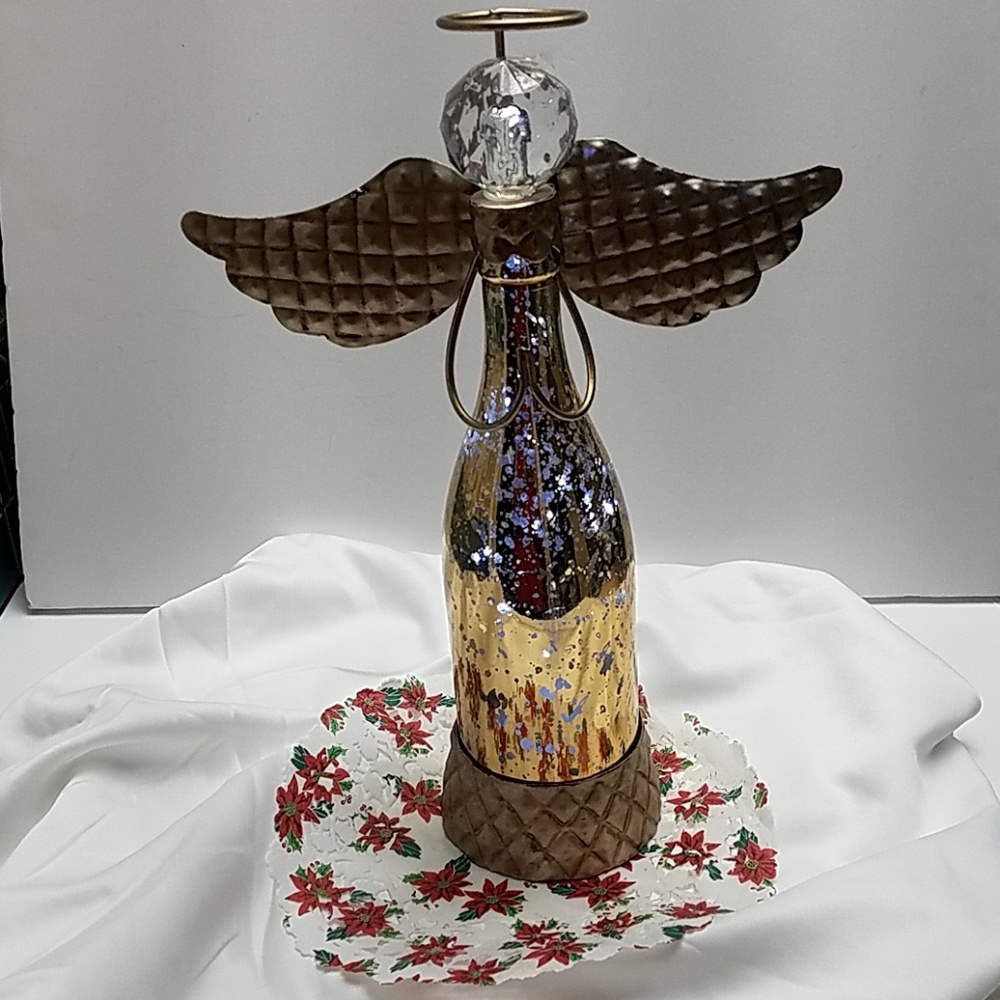 Bottle Angel With Lights Gold color